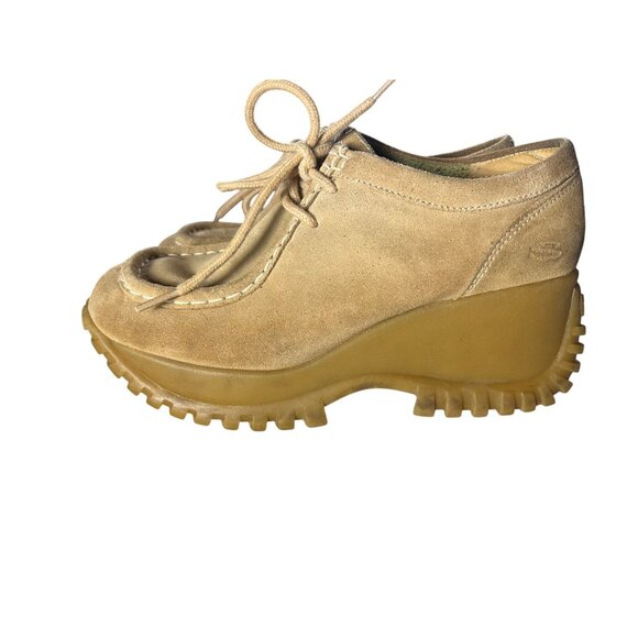 Vintage Skechers Suede Womens Platform Lace-Up Shoes With Lug Sole Beige Sz 9 - Picture 2 of 11